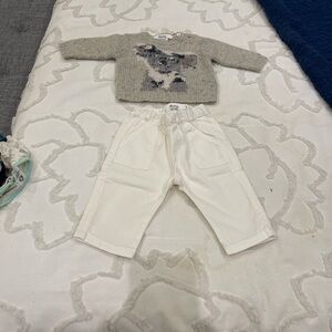 Bonpoint Gray Knit Sweater with Animal Design